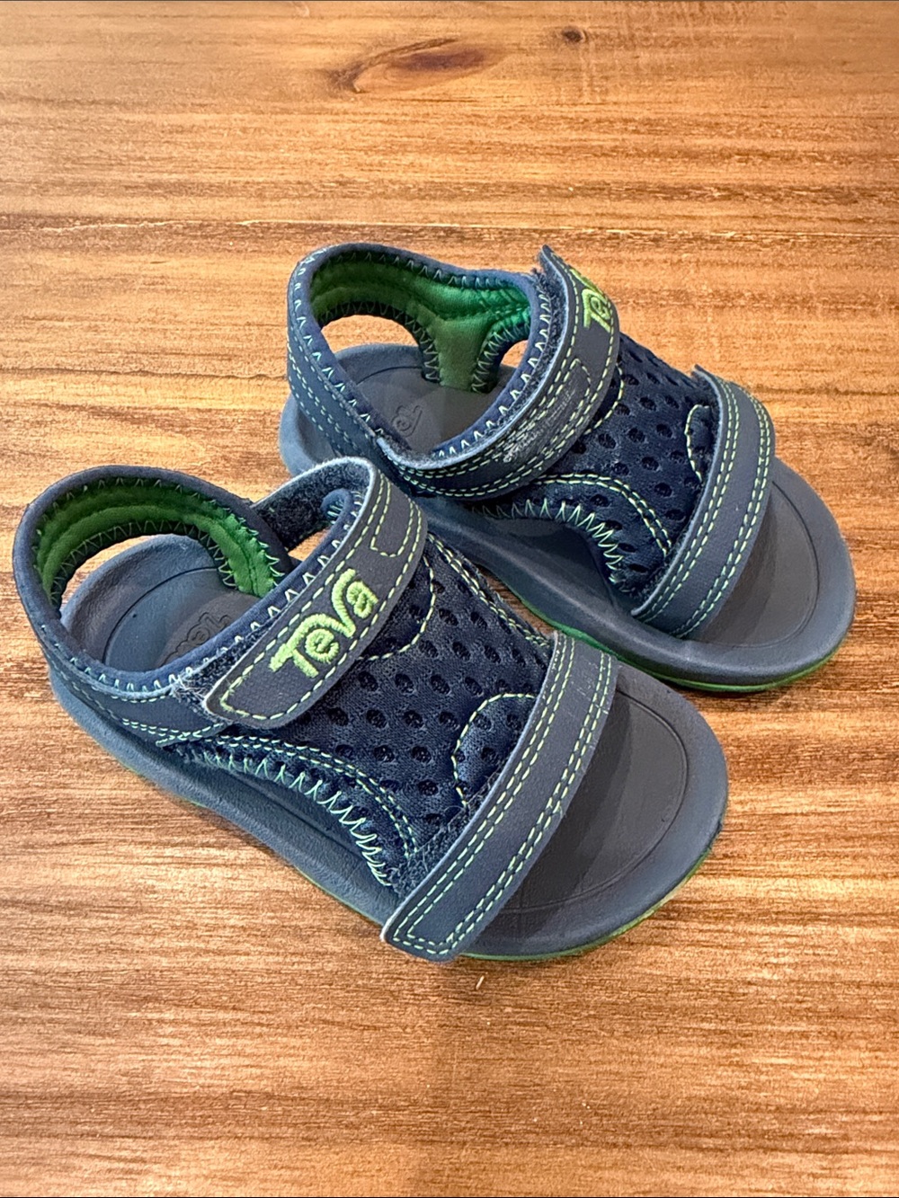 Teva Toddler Size 6 Navy Sandals with Green Accents